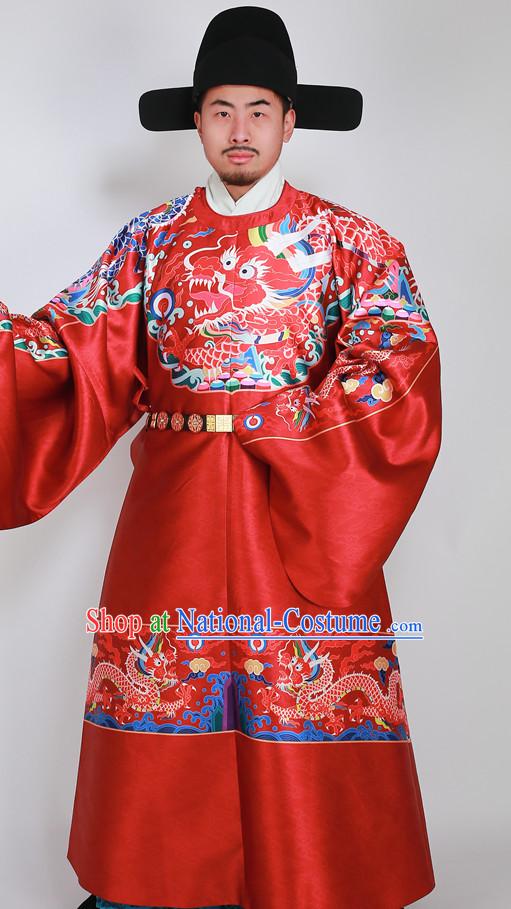 Ancient Chinese Wedding Bridal Clothing and Hat Complete Set for Men