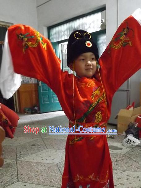 Ancient Chinese Bodyguard Swordsman Costume and Hat Complete Set for Kids Children