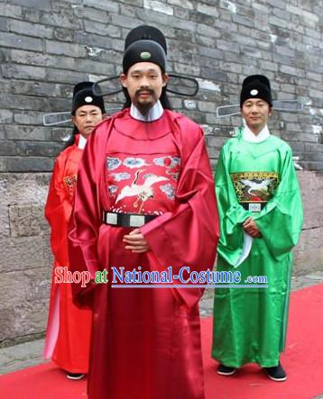 Asian Chinese Official Long Dresses Hanfu Costume Clothing Chinese Robe Chinese Kimono and Crown Complete Set for Men