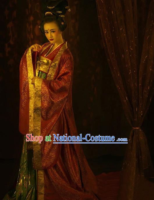 Asian Chinese Empress Princess Queen Hanfu Dress Costume Clothing Oriental Dress Chinese Robes Kimono and Hair Accessories Complete Set for Women Girls Adults Children