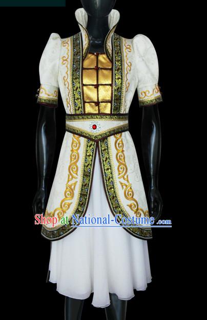 Mongolian People Yuan Dynasty Mongolians Dance Costumes Clothing Clothes Garment Complete Set for Women Girls