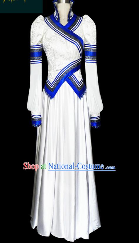 Mongolian People Yuan Dynasty Mongolians Dance Costumes Clothing Clothes Garment Complete Set for Women Girls