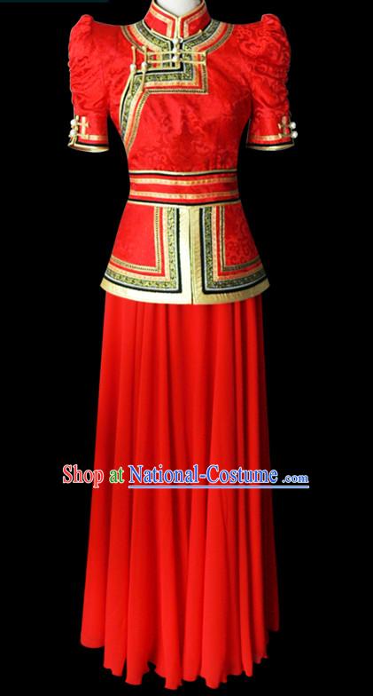 Mongolian People Yuan Dynasty Mongolians Dance Costumes Queen Princess Empress Clothing Clothes Garment Complete Set for Women Girls