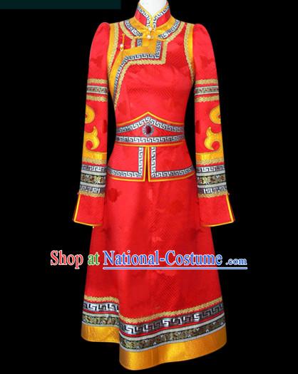 Mongolian People Yuan Dynasty Mongolians Dance Costumes Queen Princess Empress Clothing Clothes Garment Complete Set for Women Girls