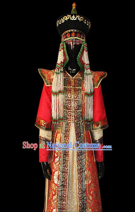 Mongolian People Yuan Dynasty Mongolians Dance Costumes Queen Princess Empress Clothing Clothes Garment Complete Set for Women Girls