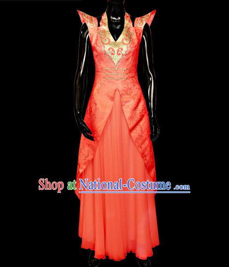 Chinese Mongolian People Yuan Dynasty Mongolians Dance Costumes Queen Princess Empress Clothing Clothes Garment Complete Set for Women Girls