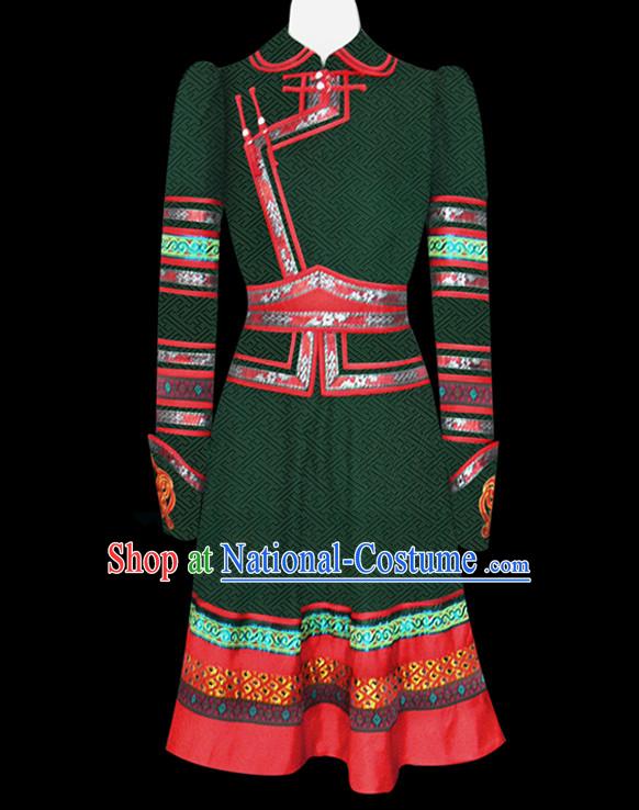 Chinese Mongolian People Yuan Dynasty Mongolians Dance Costumes Queen Princess Empress Clothing Clothes Garment Complete Set for Women Girls