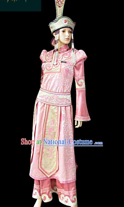 Chinese Mongolian People Yuan Dynasty Mongolians Dance Costumes Queen Princess Empress Clothing Dress Garment Complete Set for Women Girls