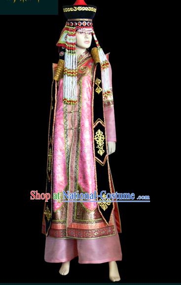 Chinese Mongolian People Yuan Dynasty Mongolians Dance Costumes Queen Princess Empress Clothing Dress Garment Complete Set for Women Girls