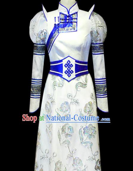 Chinese Mongolian People Yuan Dynasty Mongolians Dance Costumes Queen Princess Empress Clothing Dress Garment Complete Set for Women Girls