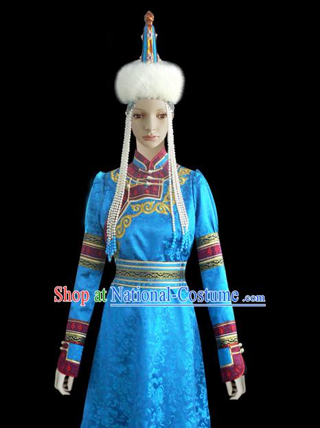 Chinese Mongolian People Yuan Dynasty Mongolians Dance Costumes Queen Princess Empress Clothing Dress Garment Complete Set for Women Girls