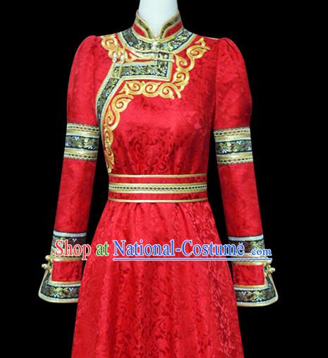 Chinese Mongolian People Yuan Dynasty Mongolians Dance Costumes Queen Princess Empress Clothing Dress Garment Complete Set for Women Girls