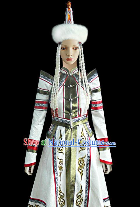 Chinese Mongolian People Yuan Dynasty Mongolians Dance Costumes Queen Princess Empress Clothing Dress Garment Complete Set for Women Girls