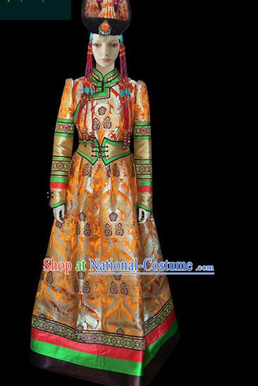 Chinese Mongolian People Yuan Dynasty Mongolians Dance Costumes Queen Princess Empress Clothing Dress Garment Complete Set for Women Girls