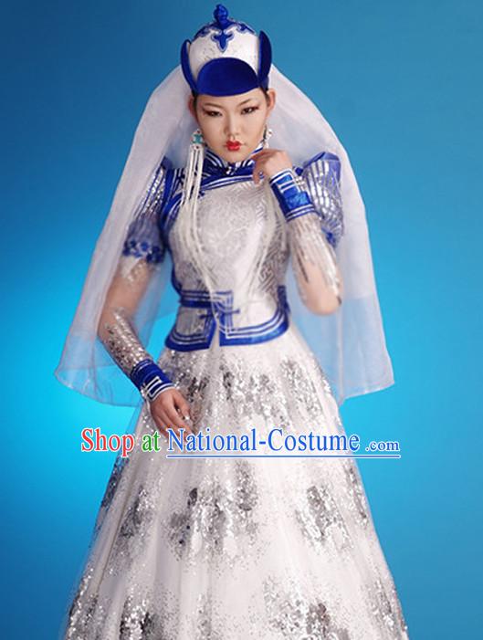 Chinese Mongolian People Yuan Dynasty Mongolians Dance Costumes Queen Princess Empress Clothing Dress Garment Complete Set for Women Girls