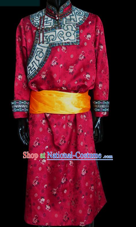 Chinese Mongolian People Genghis Khan Yuan Dynasty Mongolians Dance Costumes Emperor Prince Clothing Dress Garment Complete Set for Men Boys