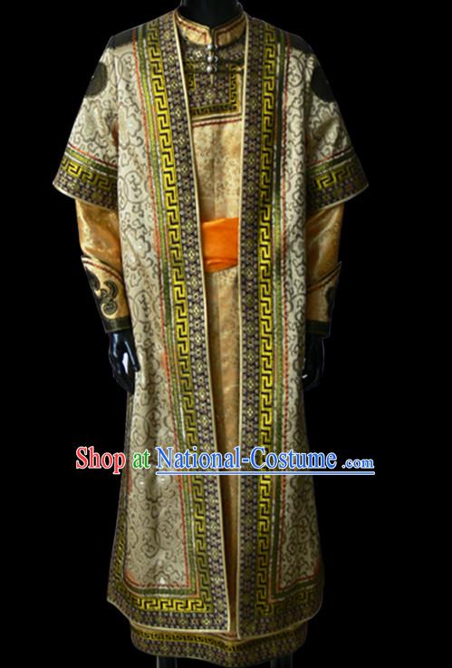 Chinese Mongolian People Genghis Khan Yuan Dynasty Mongolians Dance Costumes Emperor Prince Clothing Dress Garment Complete Set for Men Boys