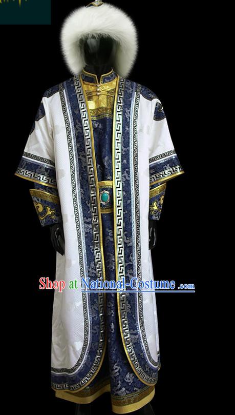 Chinese Mongolian People Genghis Khan Yuan Dynasty Mongolians Dance Costumes Emperor Prince Clothing Dress Garment Complete Set for Men Boys