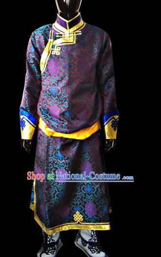 Chinese Mongolian People Genghis Khan Yuan Dynasty Mongolians Dance Costumes Emperor Prince Clothing Dress Garment Complete Set for Men Boys