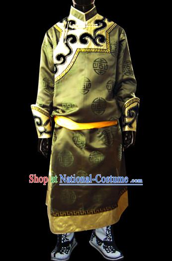 Chinese Mongolian People Genghis Khan Yuan Dynasty Mongolians Dance Costumes Emperor Prince Clothing Dress Garment Complete Set for Men Boys