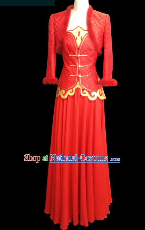 Mongolian People Yuan Dynasty Mongolians Dance Costumes Clothing Clothes Garment Complete Set for Women Girls