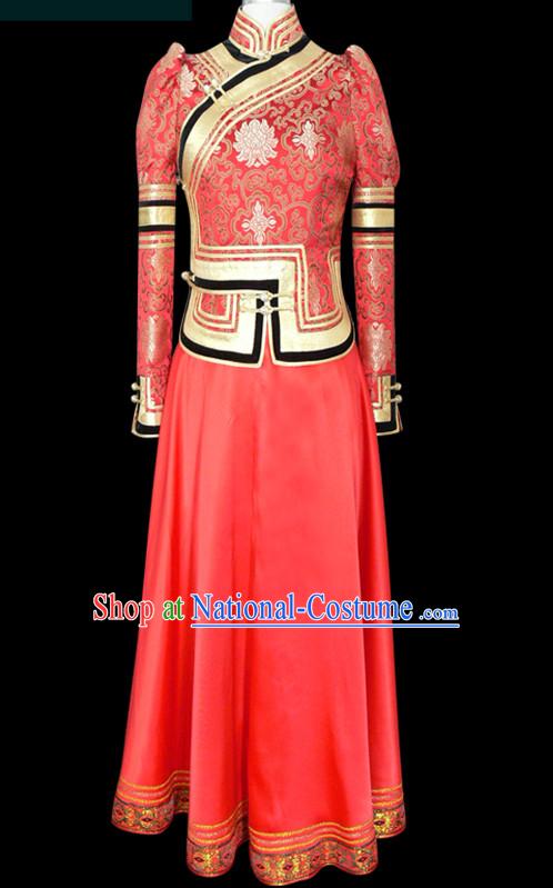 Mongolian People Yuan Dynasty Mongolians Dance Costumes Clothing Clothes Garment Complete Set for Women Girls