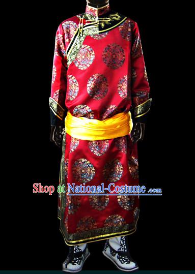 Chinese Mongolian People Genghis Khan Yuan Dynasty Mongolians Dance Costumes Emperor Prince Clothing Dress Garment Complete Set for Men Boys