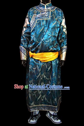 Chinese Mongolian People Genghis Khan Yuan Dynasty Mongolians Dance Costumes Emperor Prince Clothing Dress Garment Complete Set for Men Boys