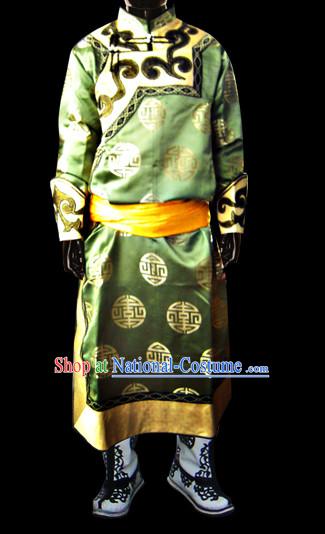 Chinese Mongolian People Genghis Khan Yuan Dynasty Mongolians Dance Costumes Emperor Prince Clothing Dress Garment Complete Set for Men Boys