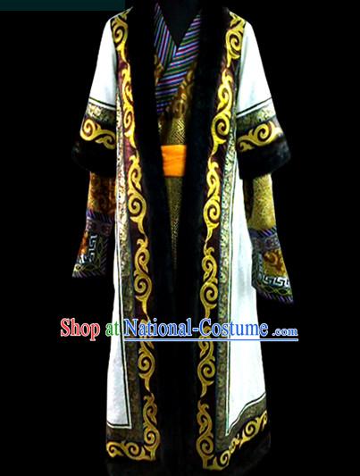 Chinese Mongolian People Genghis Khan Yuan Dynasty Mongolians Dance Costumes Emperor Prince Clothing Dress Garment Complete Set for Men Boys