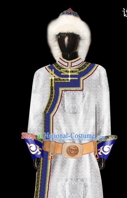 Chinese Mongolian People Genghis Khan Yuan Dynasty Mongolians Dance Costumes Emperor Prince Clothing Dress Garment Complete Set for Men Boys