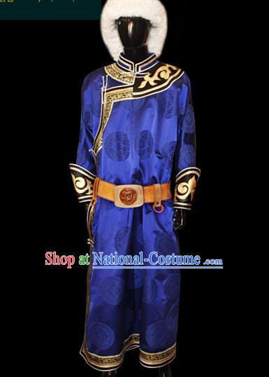 Chinese Mongolian People Genghis Khan Yuan Dynasty Mongolians Dance Costumes Emperor Prince Clothing Dress Garment Complete Set for Men Boys