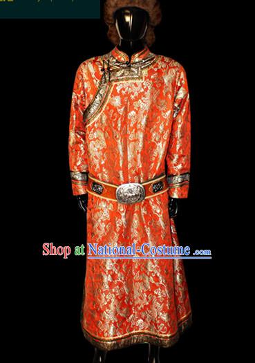 Chinese Mongolian People Genghis Khan Yuan Dynasty Mongolians Dance Costumes Emperor Prince Clothing Dress Garment Complete Set for Men Boys