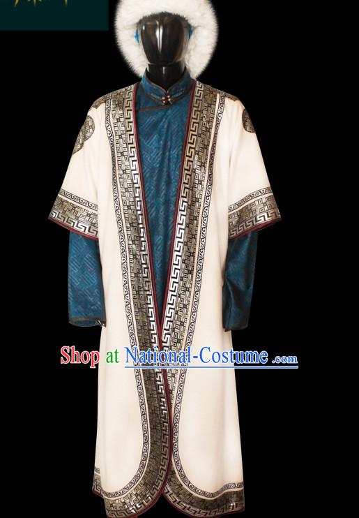 Chinese Mongolian People Genghis Khan Yuan Dynasty Mongolians Dance Costumes Emperor Prince Clothing Dress Garment Complete Set for Men Boys