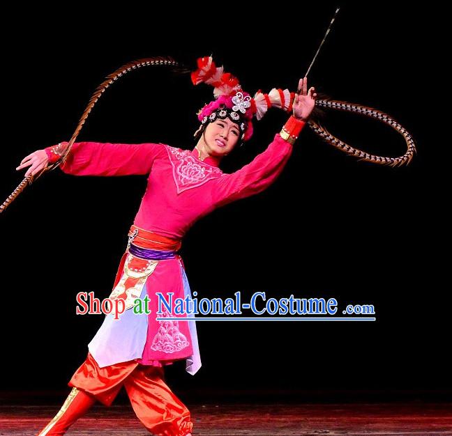 Chinese Classical Beijing Opera Hua Dan Headpieces Headwear with Long Feathers