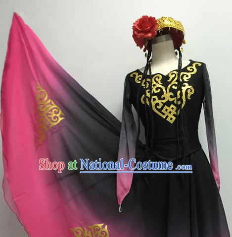 Chinese Traditional Xinjiang Dance Costumes and Headdress Complete Set for Women or Gilrs