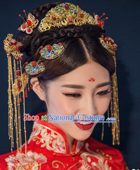 Handmade Asian Chinese Classical Wedding Hair Accessories Fascinators Hair Sticks Hairpins Hair Bows Hair Pieces Bridal Hair Clips Phoenix Crown