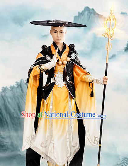 Chinese Monk Cosplay Costumes Accessories and Hat Complete Set for Kids Boys Children