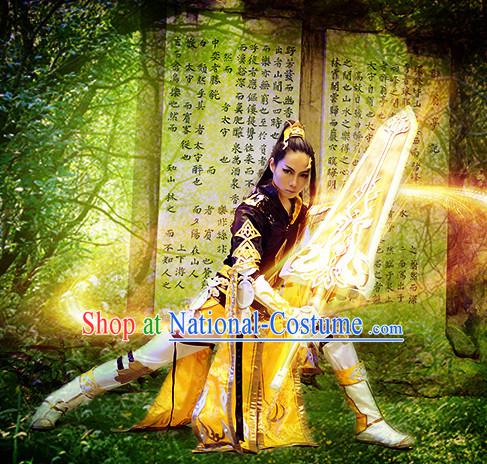 Chinese Superhero Armor Cosplay Costumes Accessories and Hair Accessories Complete Set for Men and Adults