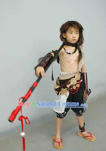 Chinese Superhero Beggar Group Cosplay Costumes Accessories and Hat Complete Set for Kids