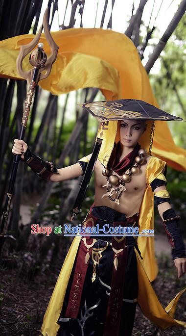 Chinese Superhero Monk Cosplay Costumes Accessories and Hat Complete Set for Adults