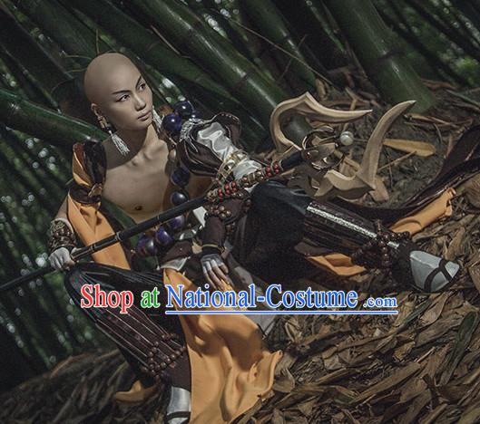 Chinese Monk Cosplay Costumes and Hat Complete Set for Men