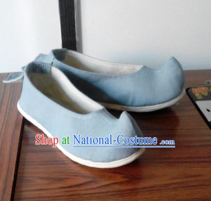 Light Blue Chinese Ancient Handmade Traditional Bow Fabric Shoes for Women and Girls