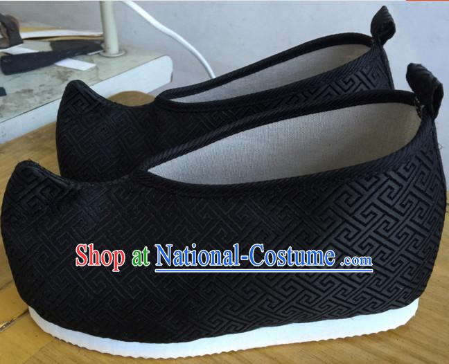 Black Chinese Ancient Handmade Traditional Bow Fabric Shoes