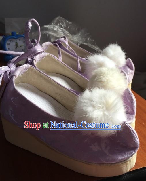 Handmade Classical Bow Shoes with White Balls for Women and Girls