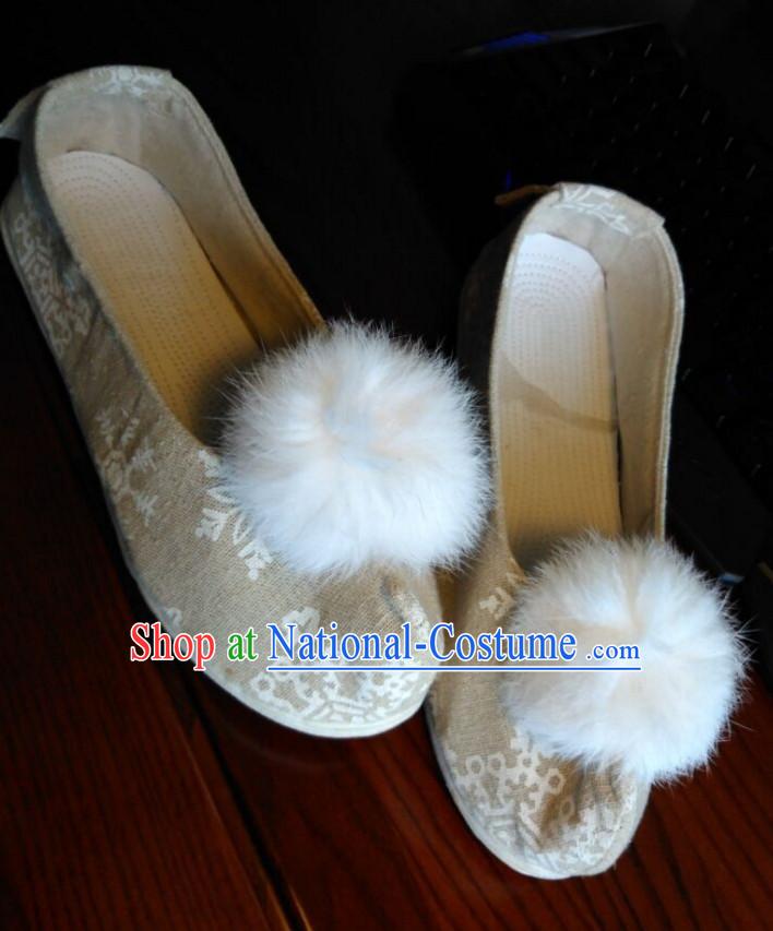 Handmade Classical Bow Shoes with White Balls for Women and Girls