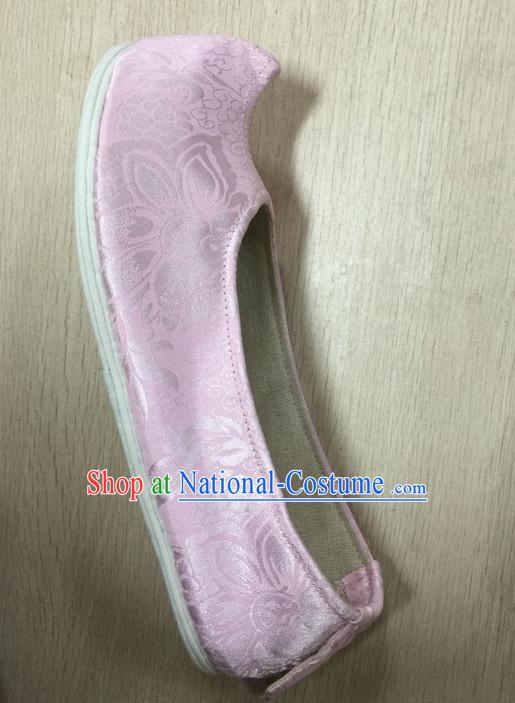 Pink Chinese Ancient Handmade Traditional Bow Shoes for Women and Girls