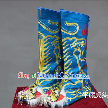 Blue Chinese Traditional Bian Lian Mask Change Tiger Head Boots