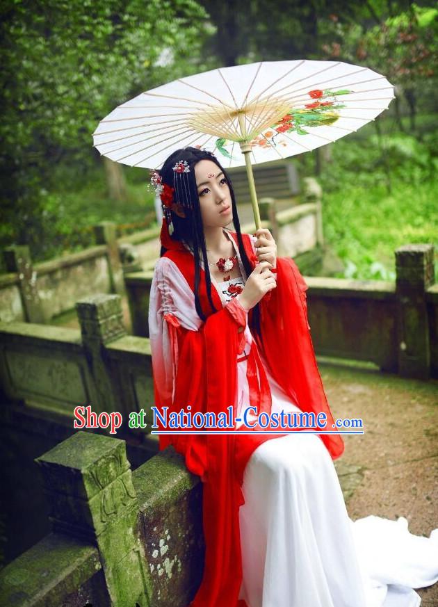 Top Chinese Ancient Red Princess Costume and Hair Accessories Complete Set