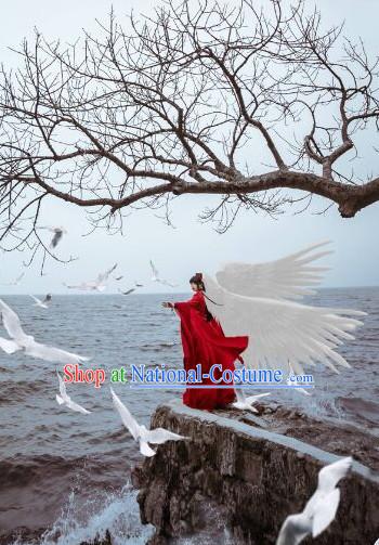 Top Chinese Ancient Red Fairy Angel Costumes Complete Set for Women